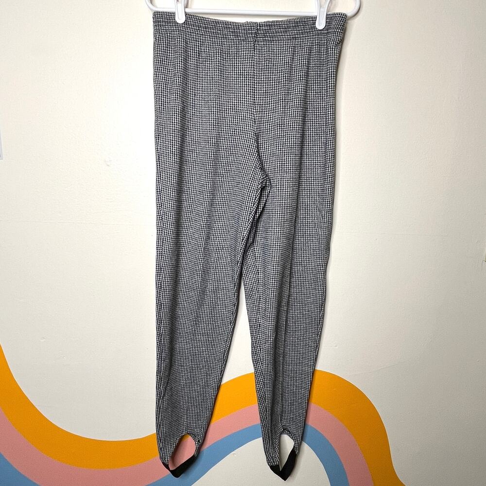 Vtg 80s 90s Houndstooth Pants Women's Large Black White Pull On Stretch‎
